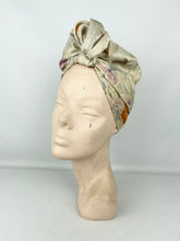 Load image into Gallery viewer, Original 1950&#39;s Floral Scarf in Orange and Purple - Great Headscarf for a Turban
