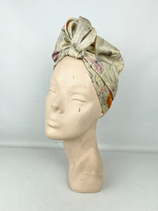 Original 1950's Floral Scarf in Orange and Purple - Great Headscarf for a Turban