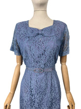 Load image into Gallery viewer, Original 1950's Lavender Blue Lace Dress, Bolero and Jacket Set by Mynette - Bust 38
