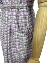 Load image into Gallery viewer, Original 1950&#39;s Lilac, Black, White and Grey Belted Check Dress by Roxanne Adams - Bust 38
