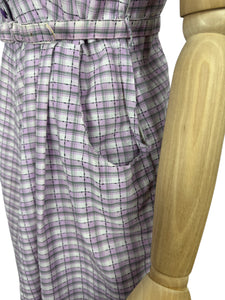 Original 1950's Lilac, Black, White and Grey Belted Check Dress by Roxanne Adams - Bust 38