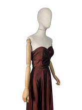 Load image into Gallery viewer, Original 1940's Full Length Evening Dress in Bronzed Maroon Artificial Silk - Bust 36
