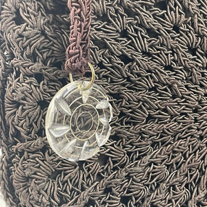 Original 1940's Dark Brown Circular Crochet Bag with Carved Lucite Detail