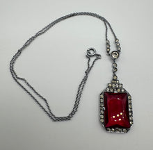 Load image into Gallery viewer, Original 1930&#39;s Art Deco Red Glass Droplet Necklace with Clear Paste Surround
