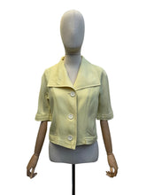 Load image into Gallery viewer, Original 1950's Pale Yellow Pure Linen Jacket with White Buttons - Bust 35 36
