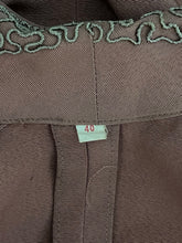 Load image into Gallery viewer, Original 1950’s Warm Brown Grosgrain Belted Jacket with Soutache Trim - Bust 36 37
