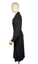 Load image into Gallery viewer, Original 1940's 1950's Inky Black Wool Day Dress with Button Front Bodice - Looks Like a Suit - Bust 40
