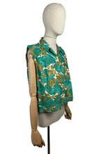 Load image into Gallery viewer, Original 1950&#39;s Turquoise, Brown and Ivory Abstract Print Sleeveless Top - Bust 40 42 *
