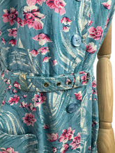 Load image into Gallery viewer, Original 1950’s Blue, Pink and White Belted Cotton Summer Dress - Bust 38
