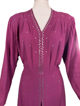 Load image into Gallery viewer, Original Late 1930's or Early 1940's Burgundy Crepe Long Sleeved Dress with Stud Detail - Bust 42
