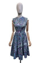 Load image into Gallery viewer, 1950’s Vibrant Paisley Cotton Day Dress in Purple, Blue, Green and Pink - Bust 32 34
