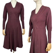 Load image into Gallery viewer, Wounded But Wearable Original 1930&#39;s Brown and Red Chevron Stripe Crepe Dress - Bust 34 36
