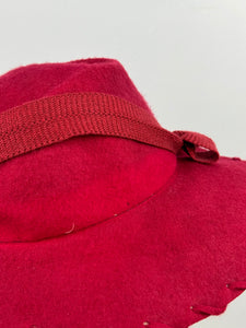 Original 1930's 1940's Red Wool Felt Fedora Hat with Twisted Felt Trim