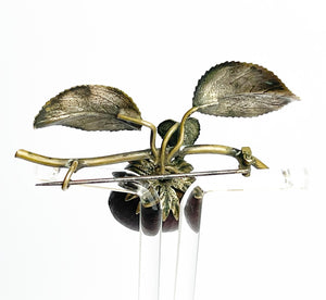 Charming Vintage 1940's Real Hazelnut Brooch with Metal Leaves