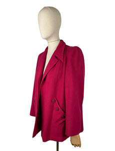 Original 1940's Raspberry Pink Wool Swing Jacket With Pockets - Bust 38 40 42