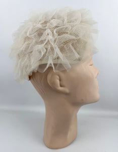 Original 1950's Ivory Mesh Ruffle Hat - Sweet Little Net Hat