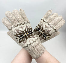 Load image into Gallery viewer, Vintage Pure Wool Fair Isle Gloves in Brown, Cream and Yellow
