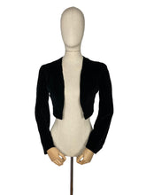 Load image into Gallery viewer, Original 1940’s Harrods Black Velvet Bolero - Cropped Jacket - Crepe Lined - Bust 32 34 *
