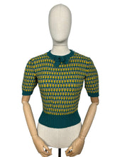 Load image into Gallery viewer, Reproduction 1940&#39;s Waffle Stripe Jumper in Teal, Mustard and Graphite Grey Knitted from a Wartime Pattern - Bust 36 38 40
