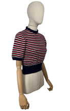 Load image into Gallery viewer, Reproduction 1940&#39;s Hand Knitted Jumper in Red, White and Blue Stripes - Bust 34
