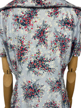 Load image into Gallery viewer, Original 1950&#39;s Floppy Blue Cotton Day Dress with Floral Sprays in Red, Yellow and White - Bust 38 40

