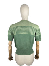 Load image into Gallery viewer, Reproduction 1940&#39;s Striped Jumper in Pistachio and Mid Green with Full Puff Sleeves - Bust 36 38 *
