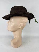 Load image into Gallery viewer, Original Late 1930's Brown and Bronze Straw Hat with Green Grosgrain Trim *
