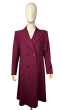 Load image into Gallery viewer, Original 1940&#39;s Burgundy Lightweight Wool Double Breasted Coat - Bust 40
