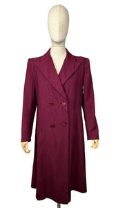 Original 1940's Burgundy Lightweight Wool Double Breasted Coat - Bust 40