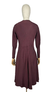 Wounded But Wearable Original 1930's Brown and Red Chevron Stripe Crepe Dress - Bust 34 36