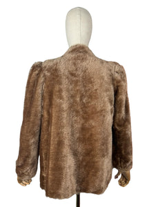 Original 1940's Faux Fur Brown Teddy Bear Edge to Edge Jacket - Bust 38