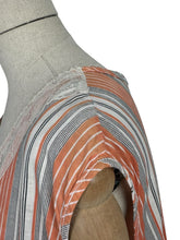 Load image into Gallery viewer, Original 1920&#39;s Volup Stripe Cotton and Lace Dress in White, Black and Orange - Bust 46

