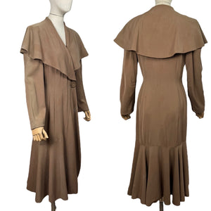 Wounded But Wearable Original American 1930’s Brown Pure Wool Coat with Huge Collar by W.M. Devitz - Bust 34 36 *