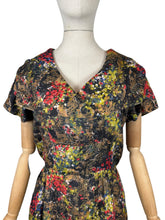 Load image into Gallery viewer, Original 1950's Pure Silk Day Dress in Autumnal Painterly Floral Print - Bust 36
