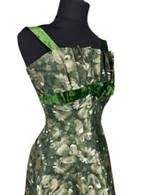 Load image into Gallery viewer, Original Kitty Copeland Green 1950&#39;s Nylon and Velvet Floral Cocktail Dress - Bust 30 32
