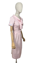 Load image into Gallery viewer, Original 1950's Baby Pink Linen Wiggle Dress by Ros Comain with Blue and White Floral Embroidery - Bust 32 34 *
