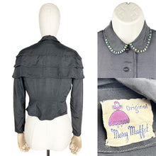 Load image into Gallery viewer, Original 1940&#39;s Miss Muffet Black Grosgrain Jacket with Cape Shoulder Detail - Bust 32 *
