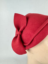 Load image into Gallery viewer, Original 1950's Red Close Fitting Felt Hat with Bow Trim by Jacoll
