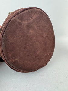 Original 1940's Chocolate Brown Suede Bag with Gold-tone Frame and Clasp