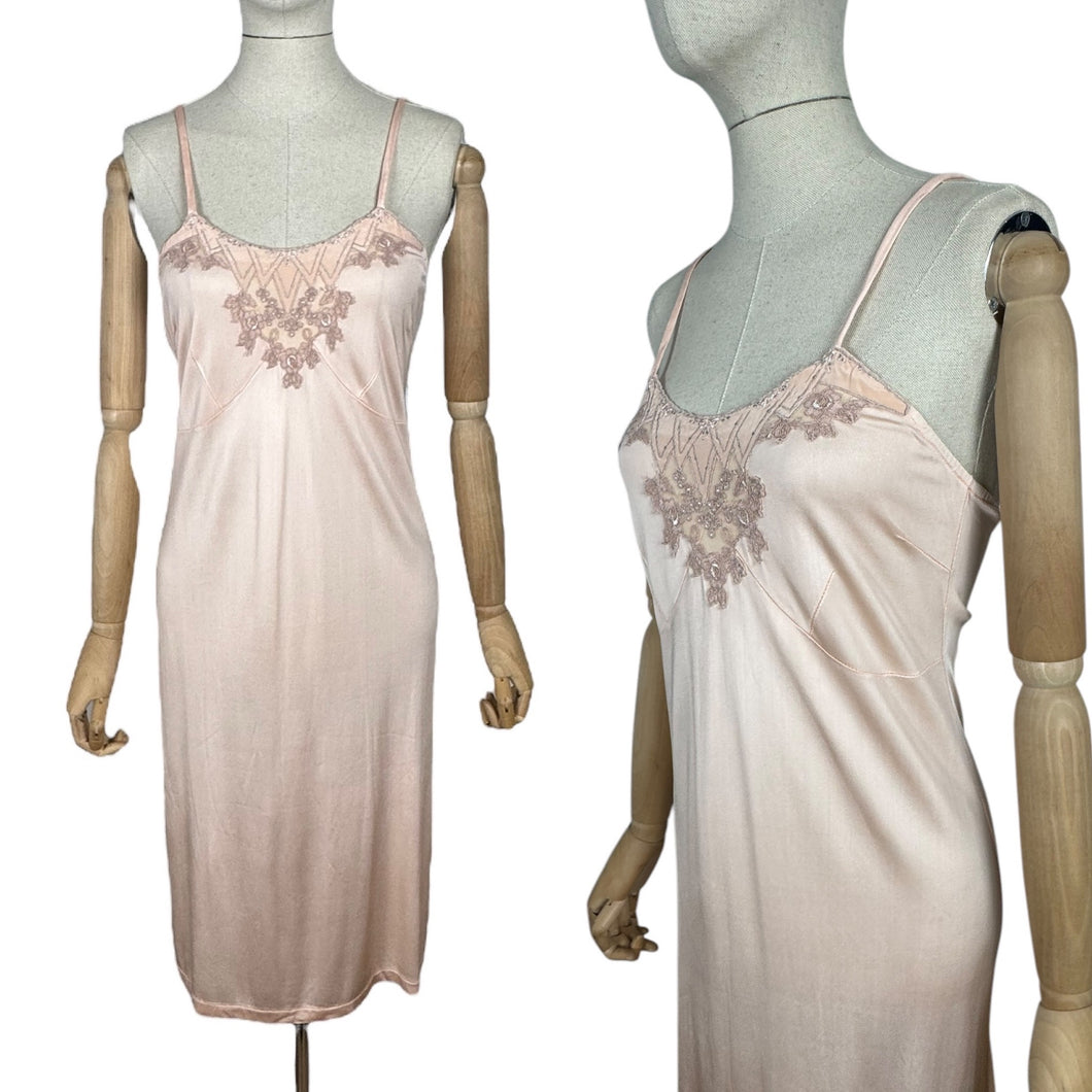 Original 1940’s Pale Pink CC41 Celanese Slip with Applique - Bust 32 34