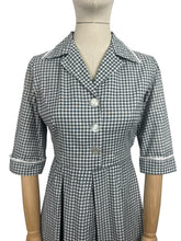 Load image into Gallery viewer, Original 1950&#39;s Blue, Black and White Check Dress with Lace Trim - Bust 34 35 *
