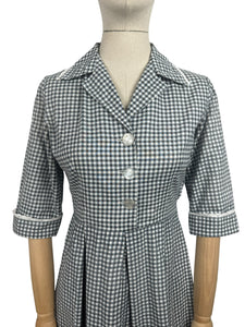 Original 1950's Blue, Black and White Check Dress with Lace Trim - Bust 34 35 *