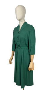 Original 1940’s Green Cotton Belted Day Dress - Bust 38 40