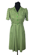 Load image into Gallery viewer, Original 1930's or 1940's Petite Fit Green and Grey Check Fine Wool Belted Day Dress - Bust 32 33
