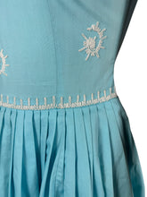 Load image into Gallery viewer, Original 1950's Turquoise Blue Cotton Dress with White Soutache by Carnegie - Bust 32 33 *
