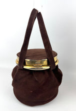 Load image into Gallery viewer, Original 1940&#39;s Chocolate Brown Suede Bag with Gold-tone Frame and Clasp

