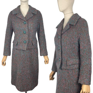 Original Late 1950's or Early 1960's Vibrant Wool Hebe Skirt Suit - Bust 36