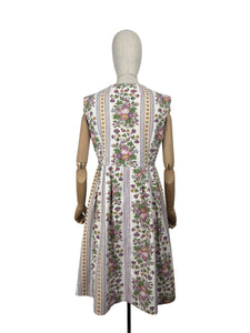Original 1940's Thick Cotton Floral Stripe Sleeveless Chore Dress by Ritchwear - Bust 38 39
