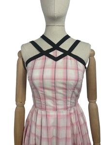 Original 1950's White and Pink Check Barbie Day Dress with Black Trim - Bust 32 *