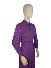 Load image into Gallery viewer, Original 1940&#39;s Cadbury Purple Floral Crepe Dress with Belt and Glass Buttons - Bust 34&quot; *
